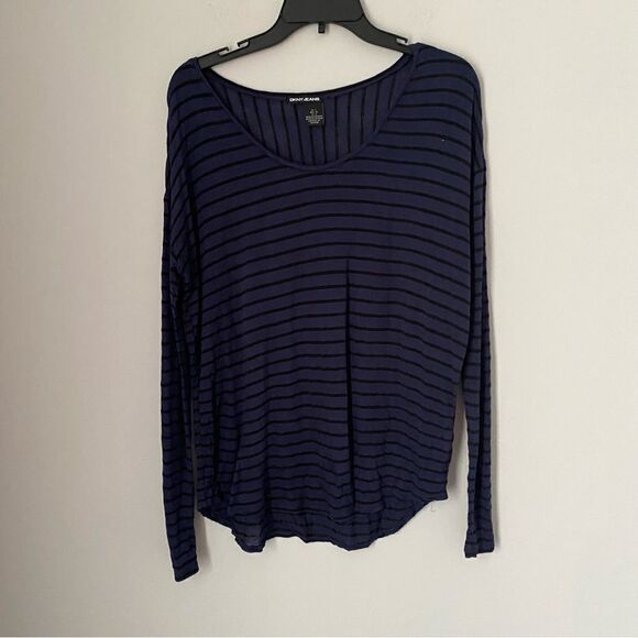 Dkny Jeans Women’s Scoop Neck Striped Long Sleeve Lightweight Tee S - Picture 1 of 3